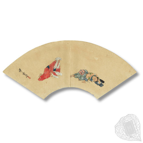 A hand-painted illustration signed by Kyosai A fan-painting attributed to Kyōsai
