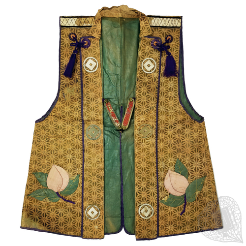 A child's jinbaori coat decorated with peaches and crests An overcoat from the Edo period