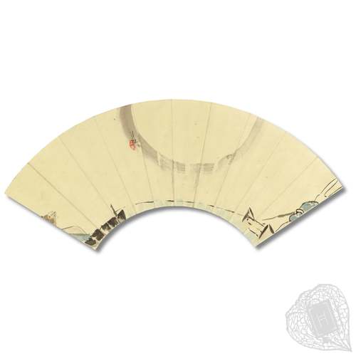 An untitled work based on the Kachikachi-yama folktale A hand-painted fan attributed to Kobayashi Kiyochika