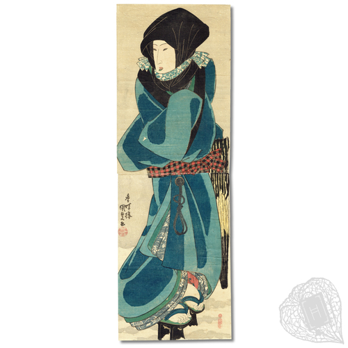 Untitled diptych of a woman in snow Diptych of a beautiful woman in snow, by Kunisada