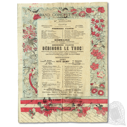 Grand Concert Parisien, Rentree de Mme Bonnaire (...) A crepe paper poster for a Parisian concert starring Yvette Guilbert